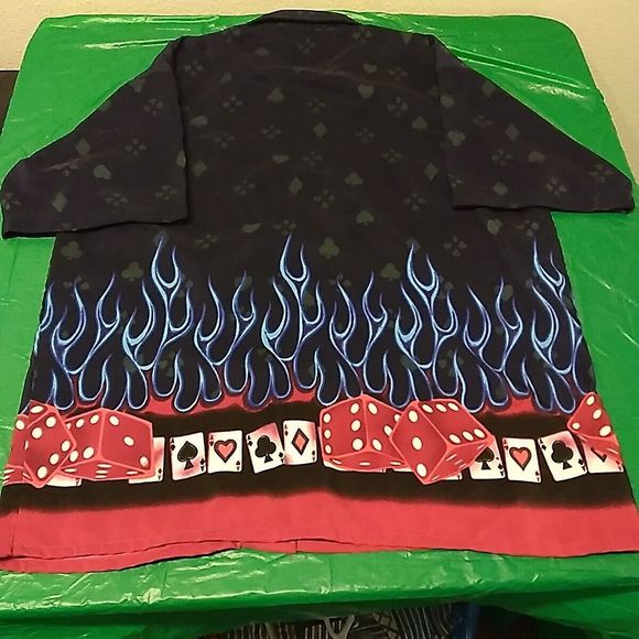 Stylo Las Vegas Gambling Dice Cards Blue Fire All Over Print Button Up Lg Shirt - Picture 7 of 10
